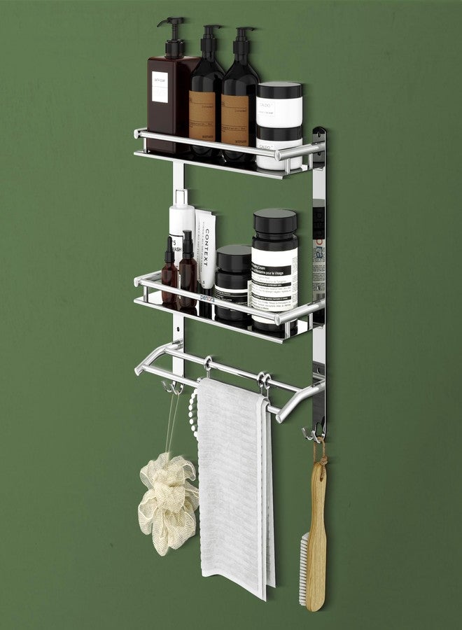 Penora 3 Tier Stainless Steel Bathroom Organizer to Organize Bath Accessories with Towel Rod for Bathroom & Clothes Hanger Hook | Multi Purpose Kitchen, Washroom & Over The Toilet Storage (Pack of 1) - Image 4